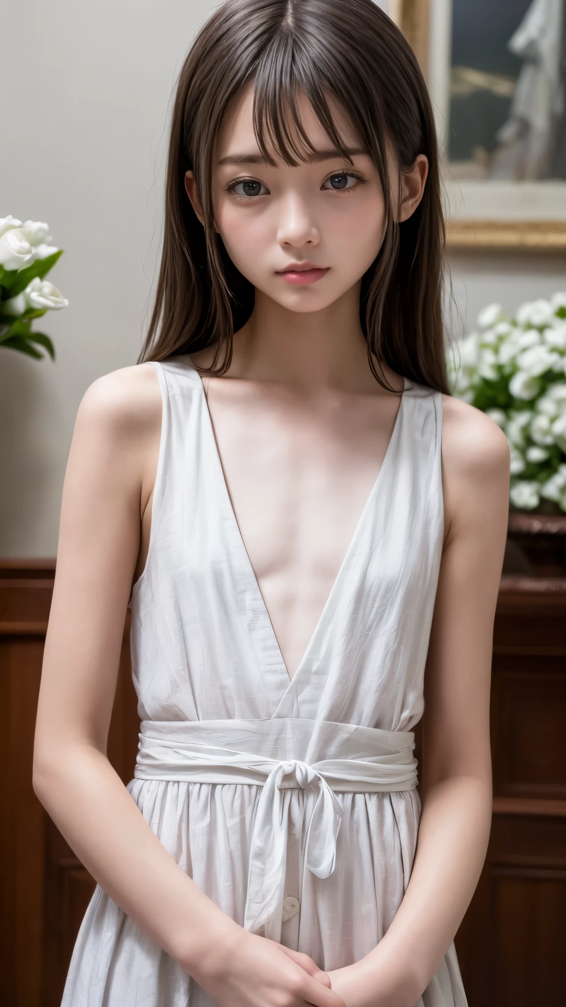 masterpiece, Best Quality, 8k, 85 mm, RAW Photos, Absurd, Award-winning portraits, Alone, violet, Gardenia, Delicate girl, Upper Body, (:1.3, Idol&#39;s face), night, neon, Digital SLR, (Watch the audience:1.3), nature, Frank, Sophisticated, Zola々right, Professional Writing, Film Grain, chromatic aberration, (Bokeh:1.1), (Detailed eyes and face:1.2, Professional photography), (Beautiful small face, Beautiful Eyes, Pretty lips, High nose, double eyelid), (Tight waist:1.4), (Beautiful breasts:1.2), (Small beautiful butt), (Slender body line)