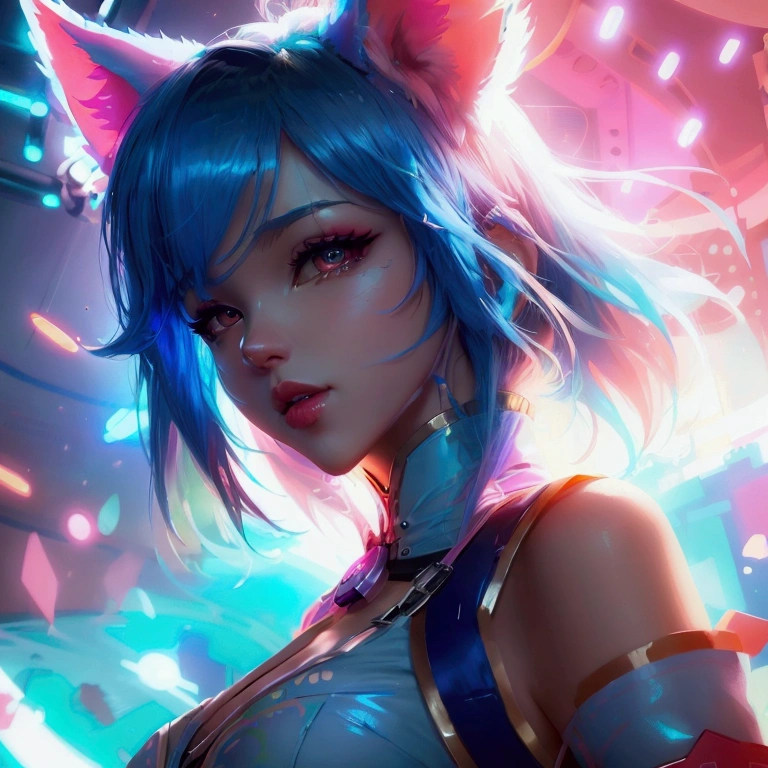 naked, nude, no clothes, cute face, extreme abs, cute face, extreme abs, rainbow hair, intricate details, city, cyberpunk, lightning, cityscape, smiling, long hair, beautiful girl, jewlery, neon green hair, cat ears, highly-detailed, perfect face, naked, nude, no clothes, purple eyes, lips, raining, tall, make up, zero gravity, planets space glowing powerballs, cosmic fuzzy style, zero gravity, magical ribbons, power display,cyberpunk outfit, s, jewlery, quantum balls of power and light, detailed, fractal sky, lightning,