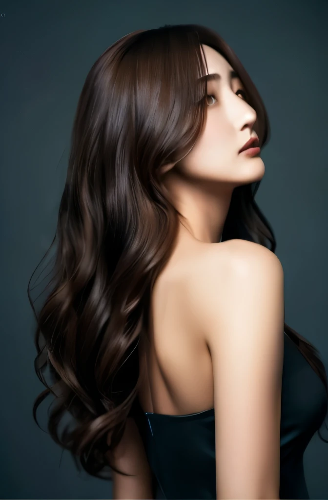 Korean woman、Composition where facial expressions cannot be seen、Fair skin、long dark brown hair、buckshot:1.5、back view:1.5、tall、Ultra high definition、Depth of bounds written