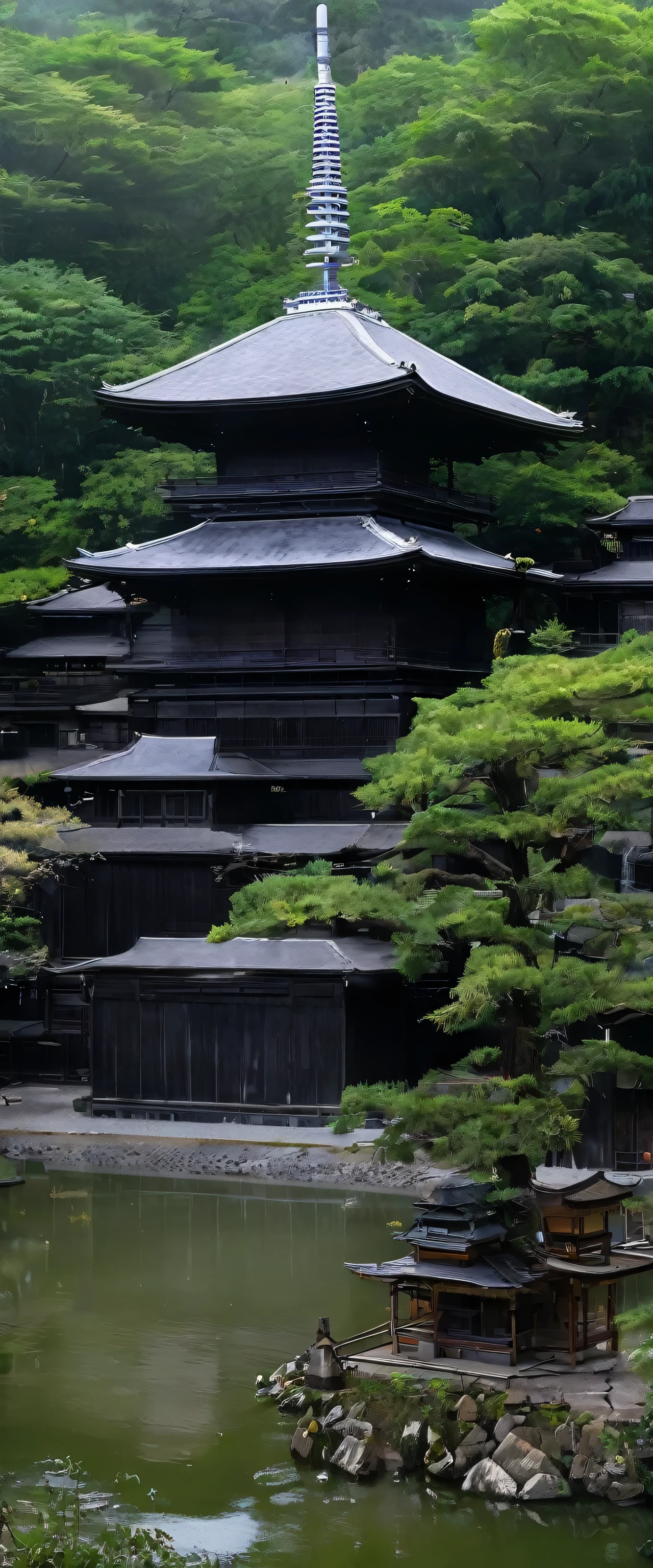 With high definition images，((masterpiece)), (Best Quality), (Aesthetics of Ancient Architecture), Five-story pagoda of Horyuji Temple,　Five-story tower、５Five-story pagoda of Horyuji Temple with a large temple in the background, There is a slight morning mist, Images seen through the eyes of humans.Exact appearance photo