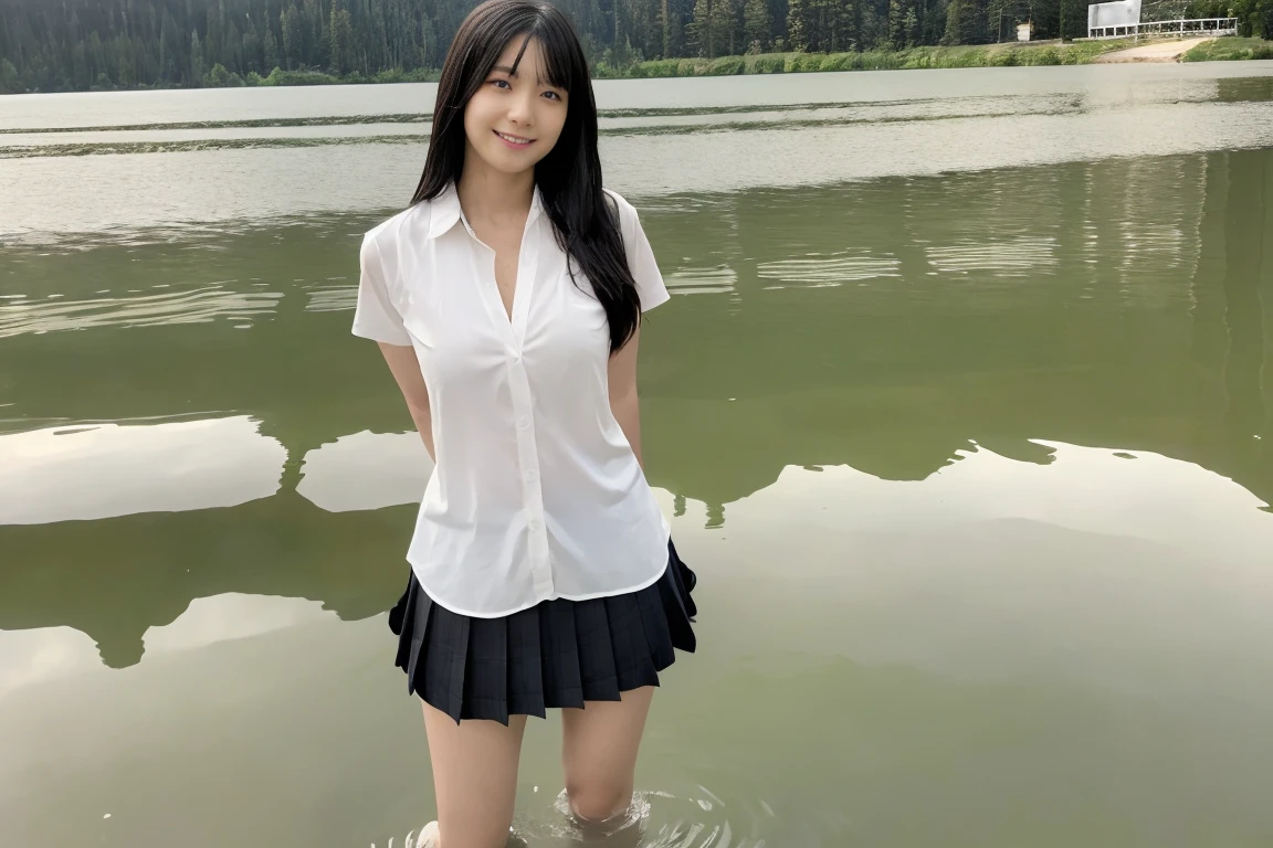 ((one Japanese schoolgirl)):1.8,((young body not fully matured)):2.7,sixteen years old,High school girl just after being raped,((on a stage built in a lake just below the surface)):2.8,((not wearing underwear)):2.9,((thighs spread wide in an indecent pose)):2.8,(((spread thighs wide in an indecent pose)):2.5, soaking wet from rain):2.5,open_stance,((big breasts)):1.2,cleavage,(full body shot):1.9,(Beautiful Woman with Perfect Style):1.3,(Beautiful Legs):1.3,(One Person, Slender):1.2,(Very Long Flowing Wet Black Hair):1.6,(Smiling slightly):1.4,(Very Fine Face and Skin Texture):1.2,(very fine),(long black hair):1.7,(wet hair):2.5,(light on face):1.4,(full body):1.8,(between_legs:1.5),bare feet,(toe-point:1.2),background beautiful lake,(best quality),8K,RAW,photo,highest_quality,masterpiece,realistic,photorealism:1.37,erotic,sexy High Resolution,Physically Based Rendering,Cinematographic Lighting,Raw,Real Photo,(Sharp Focus):1.2,(Full Length Image):1.9,(Full Length View):1.9,