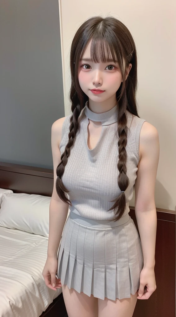 (masterpiece, Highest quality:1.2), One girl, alone,bony body、15 years old、ponytail、Earrings