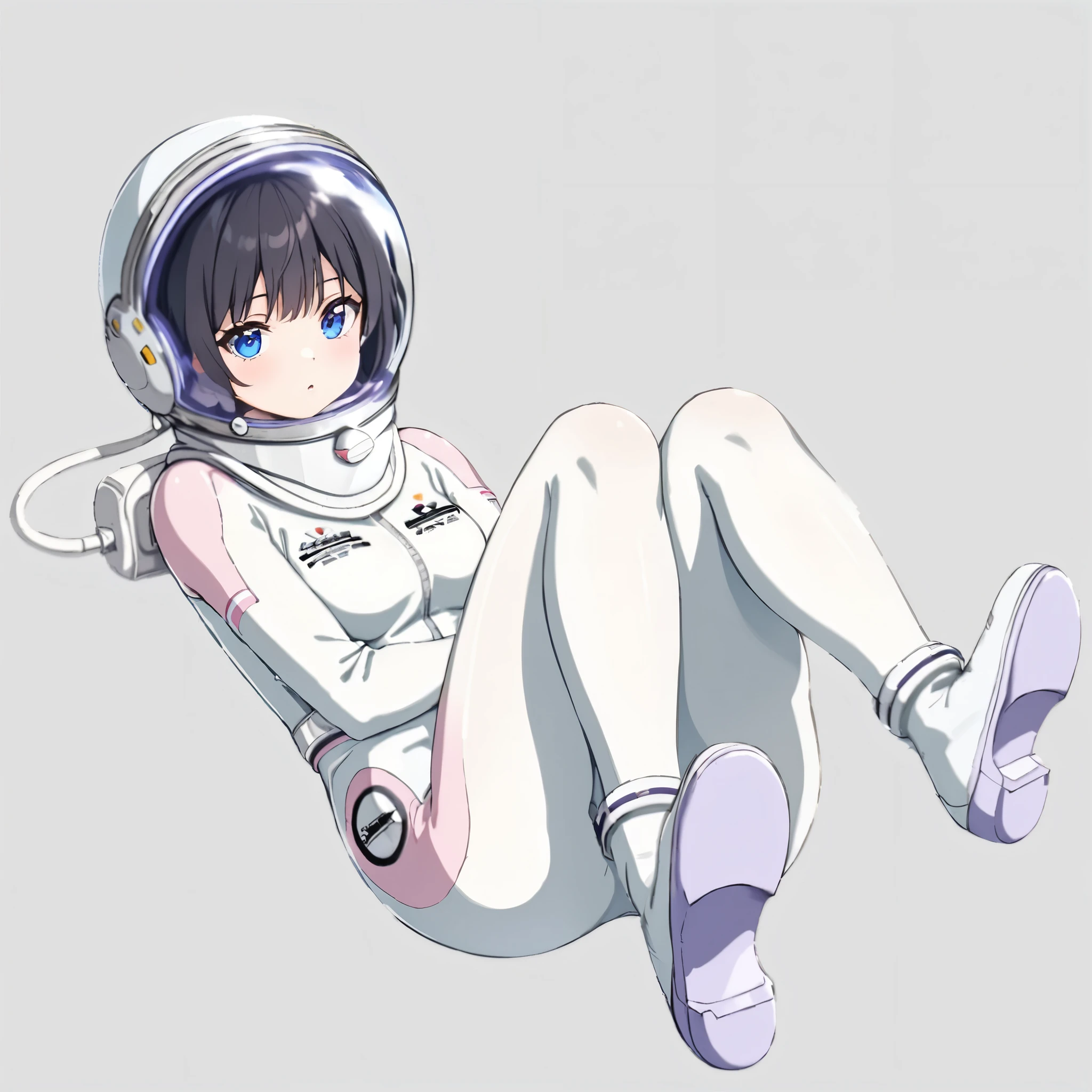 (white back ground):10,simple background ,BREAK masterpiece, (best quality), (highly detailed:1.3), 1girl,solo,fullbody,floating:2,(Space Suit:1.15),short hair, Space Helmet ,Black Hair ,