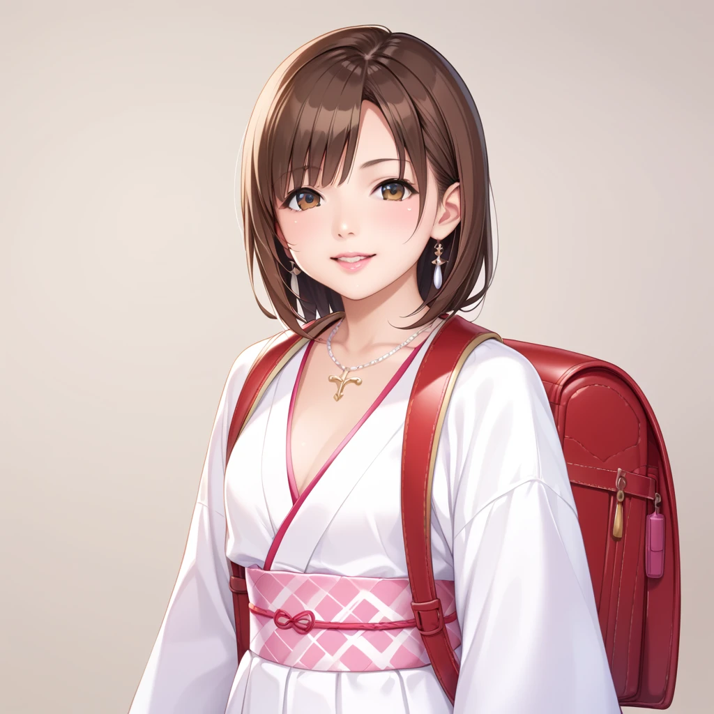 Final Fantasy (Yuna) Brown hair、Wearing white kimono、Anime girl holding a necklace, Beautiful character drawings, Soft Anime CG Art, Realistic anime style, Beautiful anime portrait, Beautiful anime women, Realistic anime girl rendering, Makoto Shinkai and artgerm, Realistic 3D anime style, Anime realism style,  Anime style digital art, Beautiful anime girl