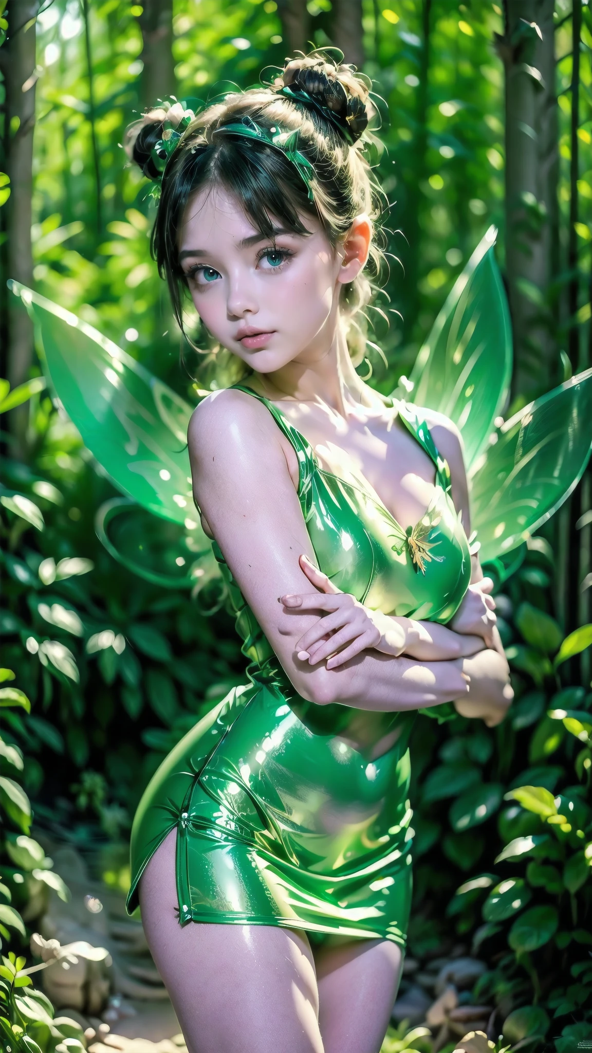 uma linda adolescente tinkerbell (tinkerbell) like a fairy in the forest. Its vibrant, youthful features create an impressive juxtaposition of ethereal beauty. NFSW