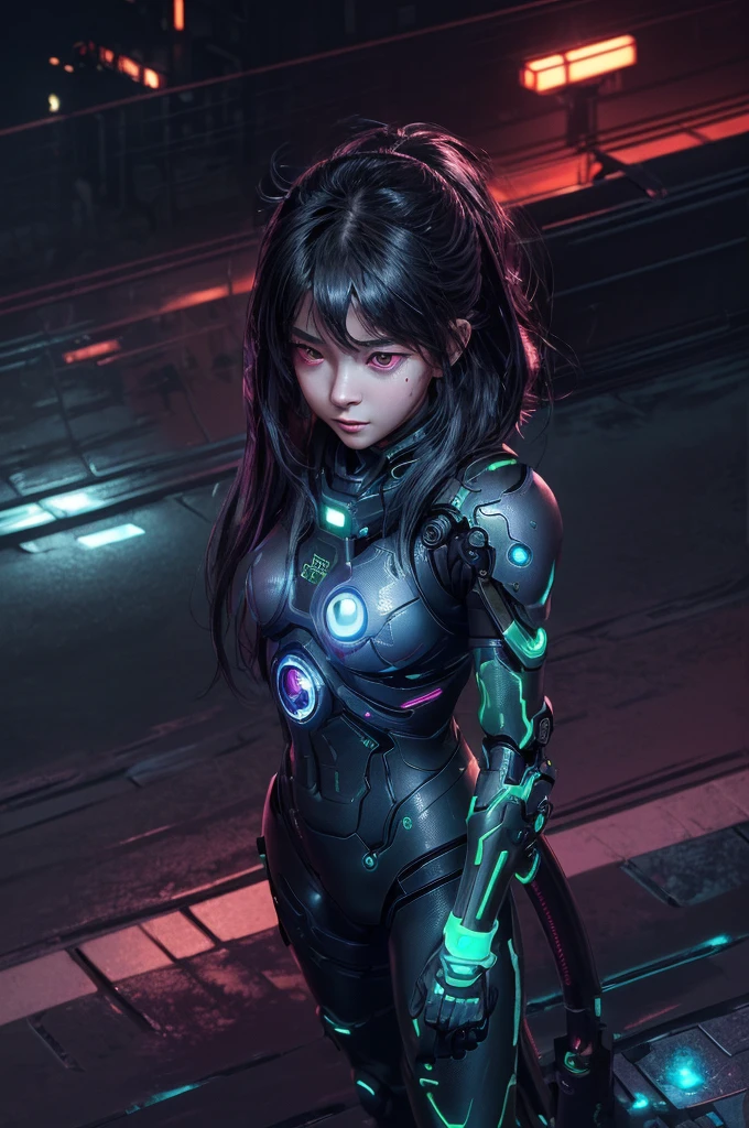 photo, high quality, (close-up photo of 1girl), to8contrast style, mechanical arms, cyborg, slime colored skin, liquid slime skin, arms up, face mask, slime girl, red eyes,((alone in darkness, Tokyo night background, unlit, hard shadows, deep contrast))), pantyhose, blue lights, modelshoot style, small breasts, (extremely detailed CG unit 8k wallpaper), full body, world's most beautiful art, trend in ArtStation, trend in CGSociety, Intricate, High Detail, sharp focus, dramatic, starry night sky, photorealistic painting art by midjourney and ilya kuvshinov,