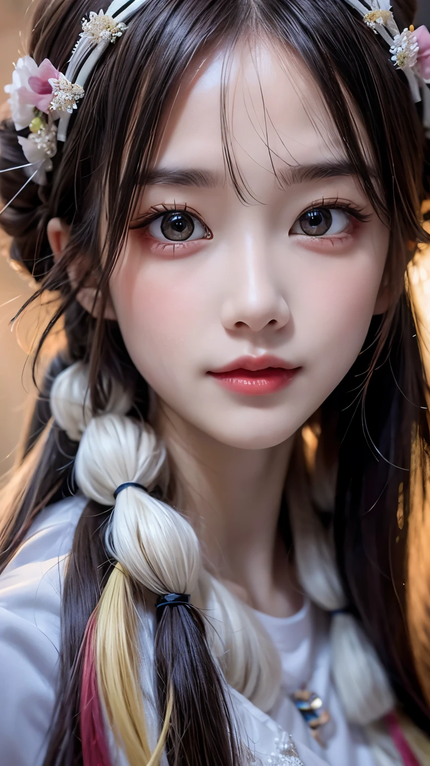 ((best best quality)), ((MasterPiece)), (Detail:1.4), 3D, A beautiful cyberpunk female image,HDR(high dynamic range),RayTrace,nvidia rtx,The ultra-Resolution,Unreal 5,Subsurface scattering、pbr texturing、postprocessing、Anisotropic Filtering、depth offield、Maximum Clarity and Clarity、Many-Layer Textures、Albedo and Specular map、Surface coloring、Mitsu-Accurate simulation of material interactions、Perfect Scale、octanerendering、Two-colored light、large aperture、low ISO、white balance、Rule of Thirds、8K RAW、beautiful bright pupils,flowing robe,Fine pupils,Detailed face and eyes,Long Lashes,Blushlush,voluminous hair,Tender red lips