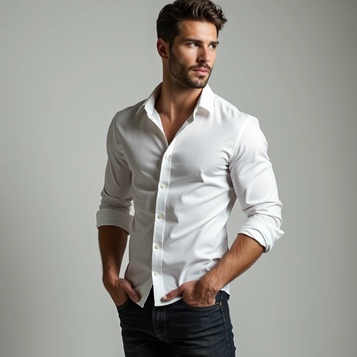 Attractive man in a shirt and tight jeans