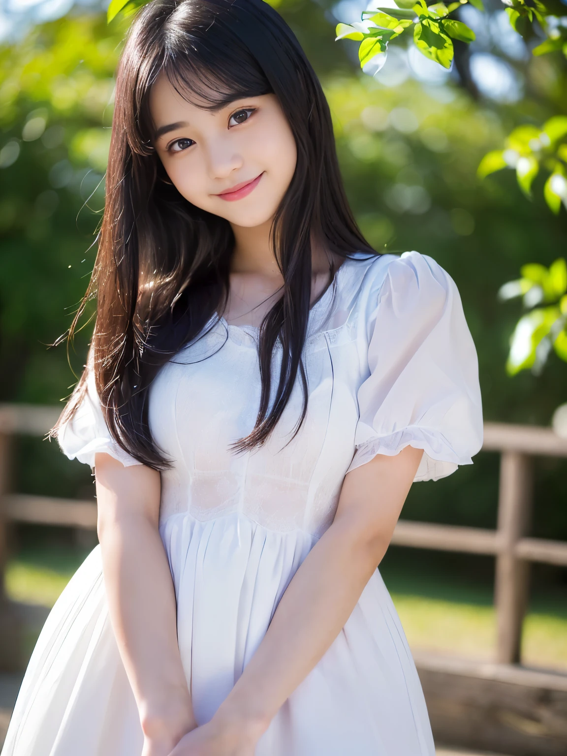 (high-definition CG unified 8K wallpapers)、(巨作)、(Top image quality)、(ultra-definition)、(Best Illustration)、(The best shadow)、(Realism:1.4)、(PureFace_v1:0.5)、Real human skin、lense flares、Sunnyday、Back lighting、many flowers、Natural sun light、Hard Focus、Deep Focus、((non-blur))、(gaze at the viewer)、Shot from a low position、Knee shot、女の子1人、(Younger than 12 years old)、独奏、Sunburned skin、Petite and thin girl、Beautiful fingers in every detail、Glossy ordinary nails、thin thigh、(Very young Japan beautiful girl)、small nostrils、A clean and healthy smile、(Smile)、Soft lips、pale cherry colored lips、(Bright eyebrows: 1.4)、shiny large black eyes、Chest flat、(flat chests: 1.4)、(medium or semi-long black hair,:1.1)、(Beautiful girl with cute loli face:1.6)、cute and big eyes、(The corners of the mouth rise:1.4)、((Raise your hand to show your beautiful armpits clearly))、Triangular sitting with open feet、facing front、lightly clothed、(1 light white camisole)、Skin shines through clothing、Clothes are soaked and see-through、lightly clothed、((light colored short spats that are thin and fairly tight:1.2))、plump round face、Sky with beautiful details、Summer coast、(smile shy:1.8)、cheeks are reddened、Eyes for hollow details、Floating hair、large eyes that are symmetrical、Protrusions、hair clips、Rat trail section、Inside the thigh、Hamstring、No face makeup、No makeup、No shoulder-to-arm clothing、Cool colored outfits for summer、