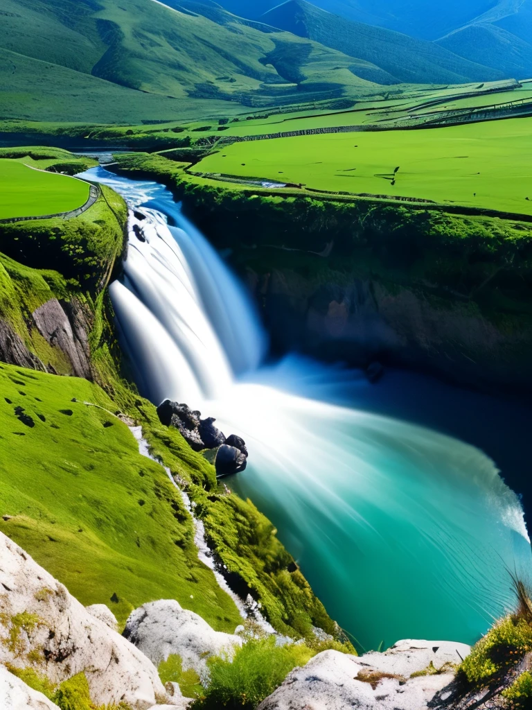 Waterfall-like water flows in the mountains  