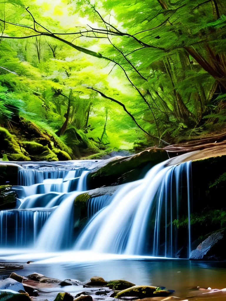 Waterfall-like water flows in the mountains  