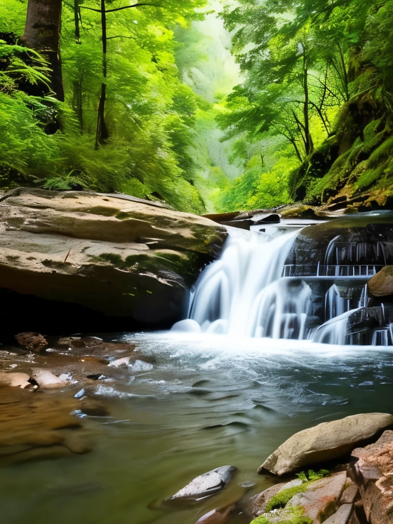 Waterfall-like water flows in the mountains  