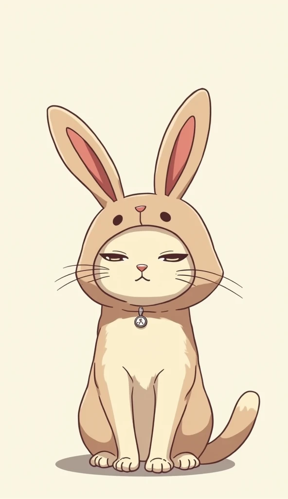 Expressionless Cat Anime Style, One cat、Expressionless face cat、Wearing a rabbit costume ...
