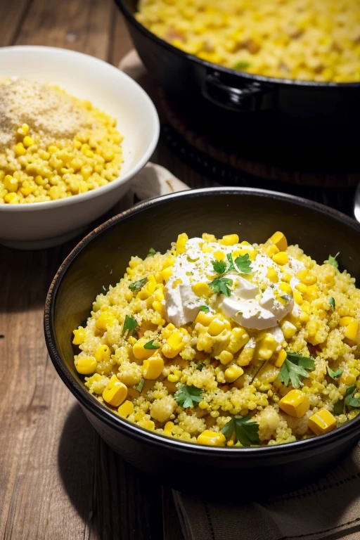 Corn couscous with scrambled eggs
