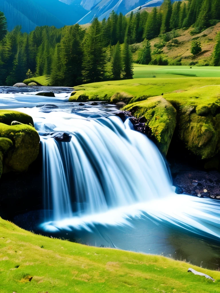 Waterfall-like water flows in the mountains  