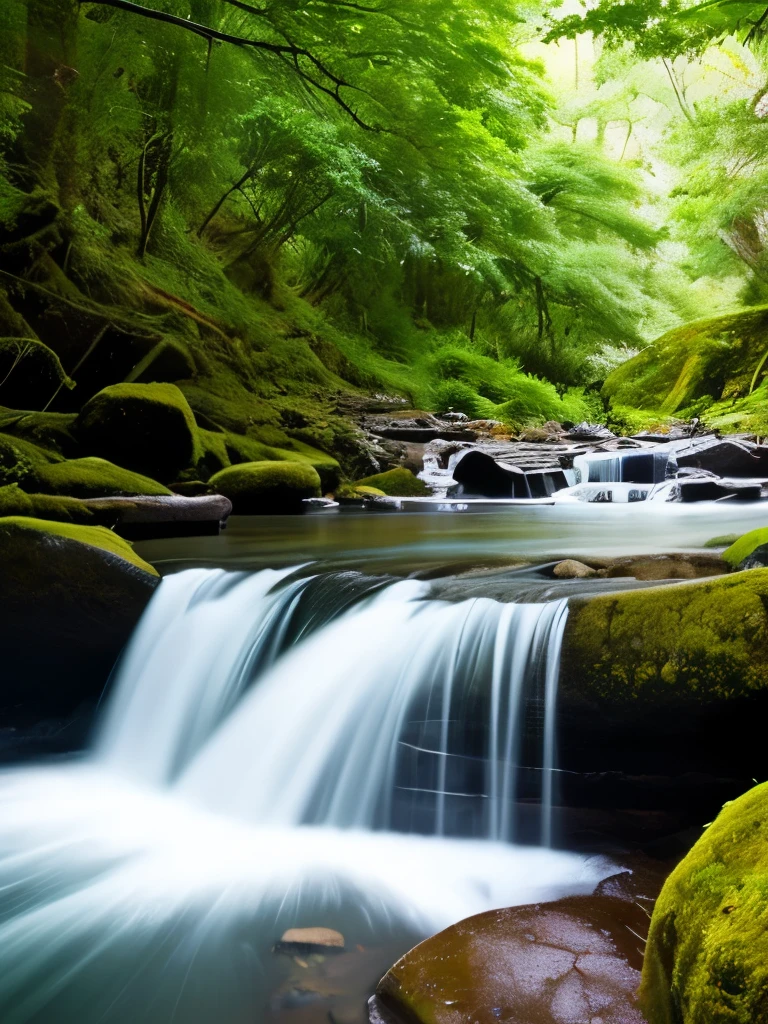 Waterfall-like water flows in the mountains  