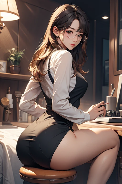 Best Quality、masterpiece、High sensitivity、High resolution、Detailed Description、Delicate facial depiction、Slender women、Glasses、Slip and fall on your butt、