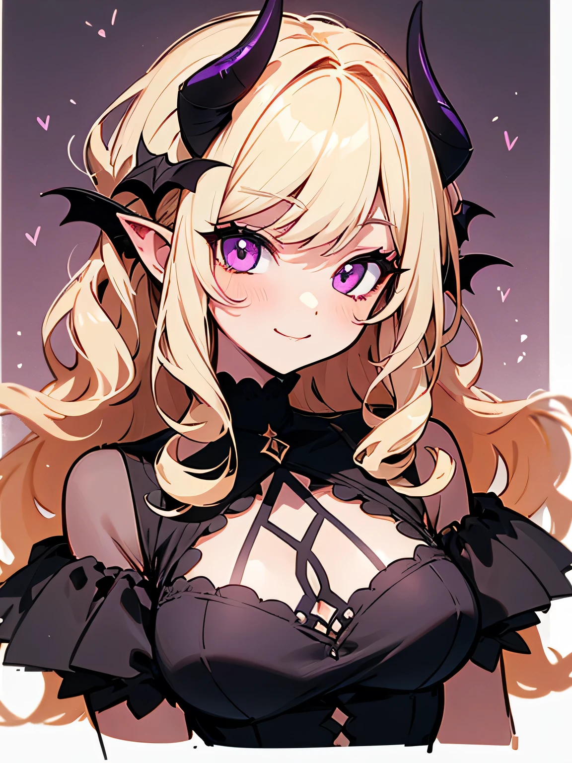 Succubus,Twin tails,Provocative smile,Blonde,Purple devil wings,One devil's tail. Casino background.