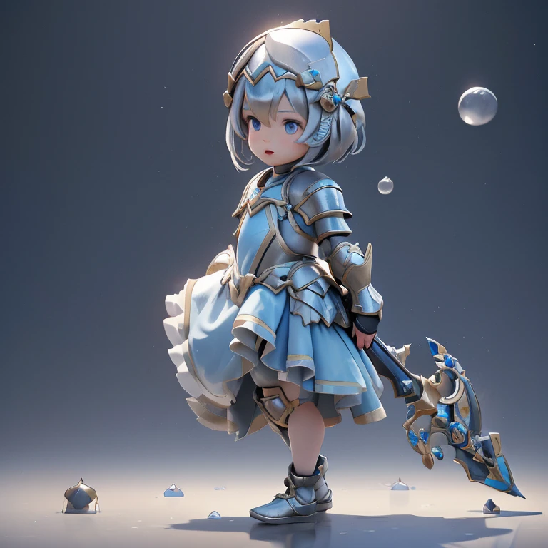 material、thick paint、Level 30 Warrior,Fantasy、Warrior,pretty girl、Full body silver armor、Silver Helmet、Long sword and shield、short hair、Cute boyish girl、Black Hair、blue eyes、Slime fight scene,solo,1 person