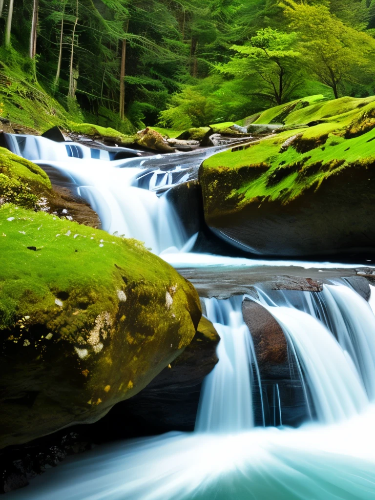 Waterfall-like water flows in the mountains  