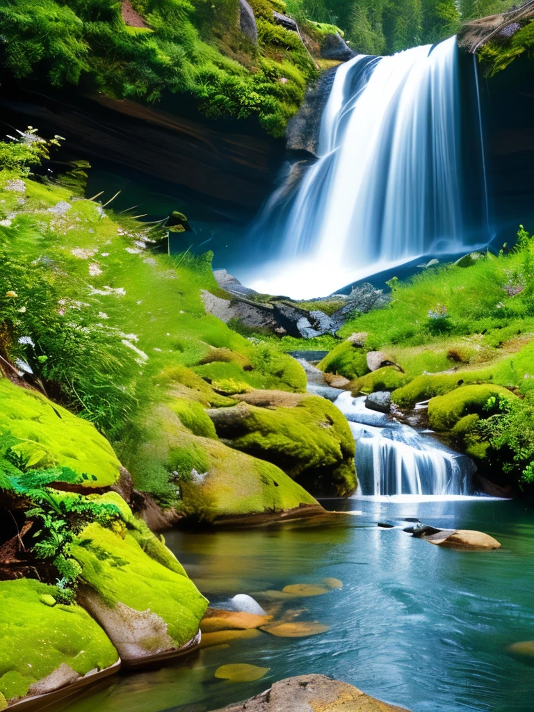 Waterfall-like water flows in the mountains  