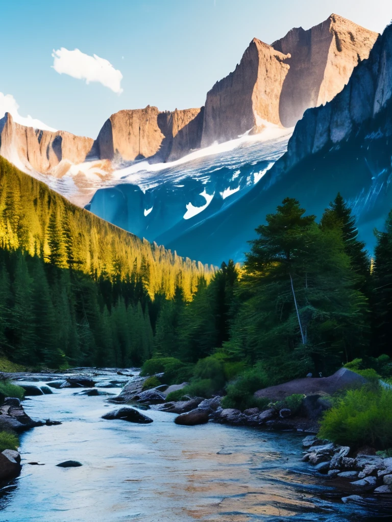 Waterfall-like water flows in the mountains  