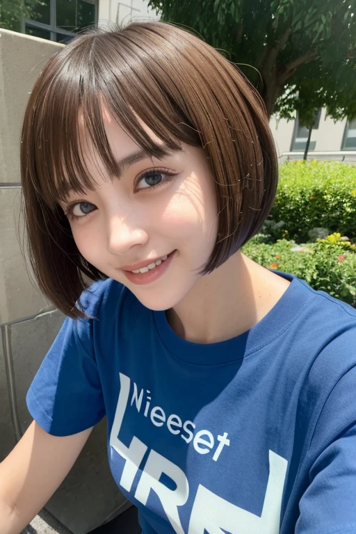masterpiece, Highest quality, One girl, beautiful, Are you okay, delicate, Very complex, detailed, Blonde, Jacket, blue eyes, ((masterpiece)), very detailed, Highest quality, High resolution, ((at the park)), Bridget, smile,Live Action, Genuine, smile, smile