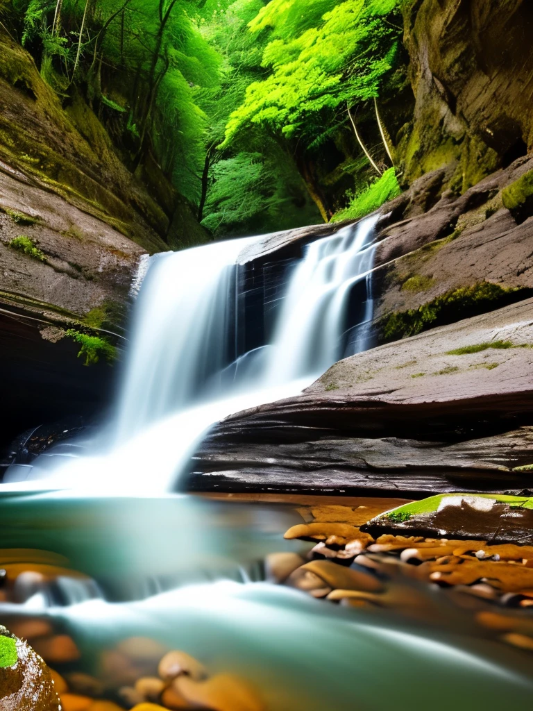 Waterfall-like water flows in the mountains  