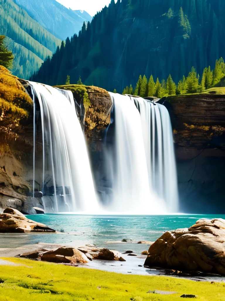 Waterfall-like water flows in the mountains  