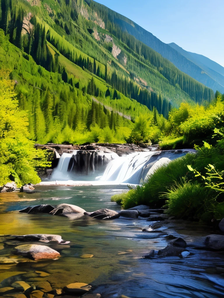 Waterfall-like water flows in the mountains  