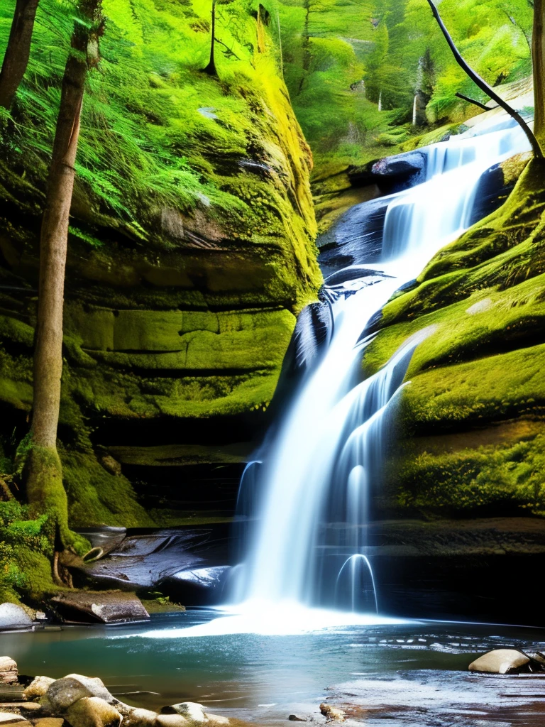 Waterfall-like water flows in the mountains  