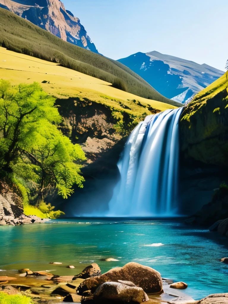 Waterfall-like water flows in the mountains  