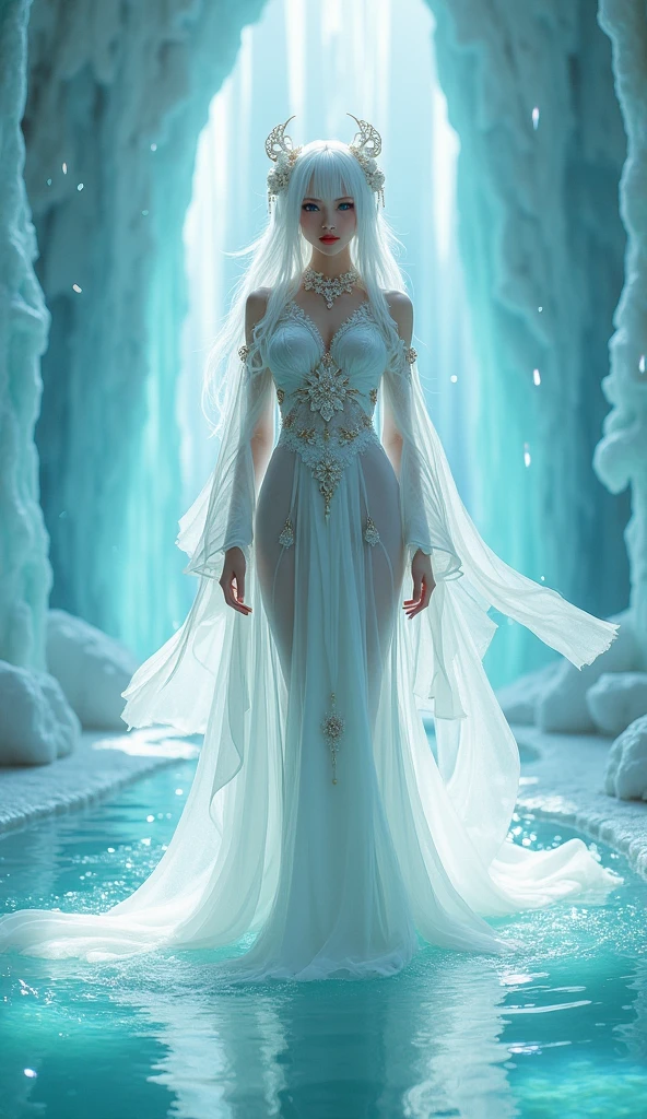 (ice - carving:1.4),Movie Angle,(Fan Bingbing, ice sculpture girl,Anatomically correct,full bodyesbian,Masterpiece ice sculpture camellia,Representative work Hanfu,Smile), sexy, detailed stunning idol chinese face