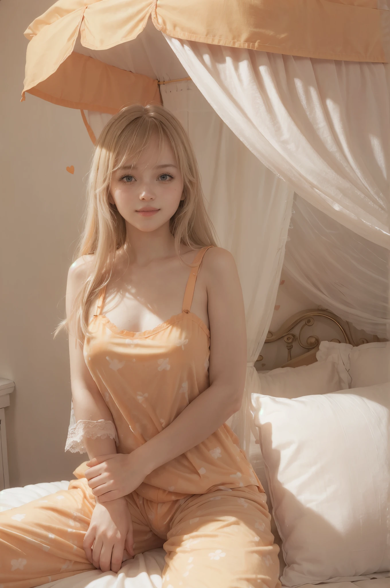 photo of mariya with long blonde hair, bang, sexy, (petite:1.4), wearing (orange pajamas:1.3), fuckng on bed in a cute girly bedroom adorned with pastel hues and playful decor. The walls are painted in soft pinks or lavender, with a delicate floral or heart-patterned wallpaper as an accent. A canopy bed with sheer, flowy curtains creates a dreamy atmosphere. Plush stuffed animals and fluffy throw pillows in various shades of pink adorn the bed,
realistic, photorealistic,
High quality, RAW photograph, detailed background, intricate, highly detailed, sharp focus, high resolution, 8k, uhd, dslr, realistic eyes, perfect eyes,