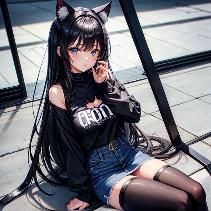 Q version of the character, 1 girl, long hair, off-the-shoulders, kawaii, loli, black skirt, --auto --s2