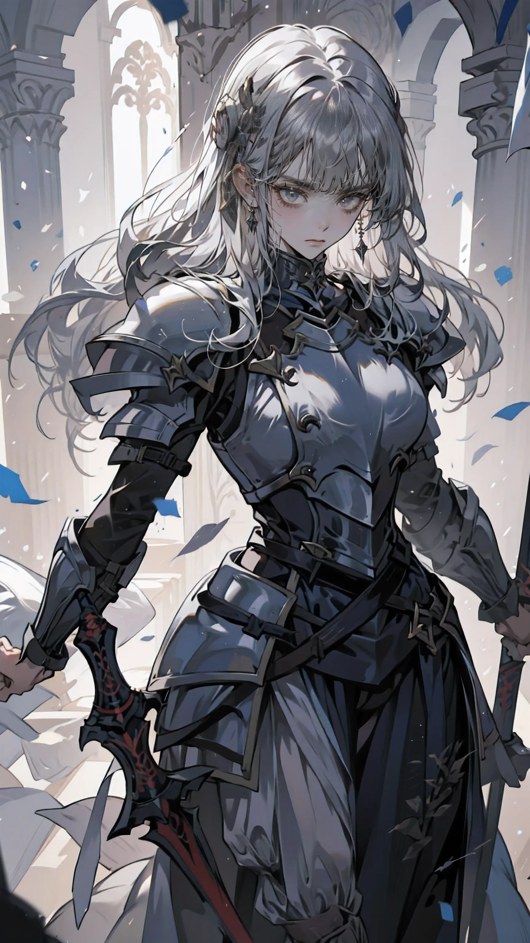 1 Holy Knight, Decorated decorative armor, Silvery white armor and a white cloak, Silver-white helmet, Knight raising his sword, Aura effect of light that surrounds the whole body, Paladin, Sacred art, sacred power, Holy Knight, masterpiece8k, Extremely detailed and high quality, Complex, Realistic, Studio Lighting, Volumetric Lighting, Dramatic lighting, Dynamic pose, Cinematic composition, elegant, Hall々And, Majestic, heroic, amazing, Shine, Shine, Mysterious
