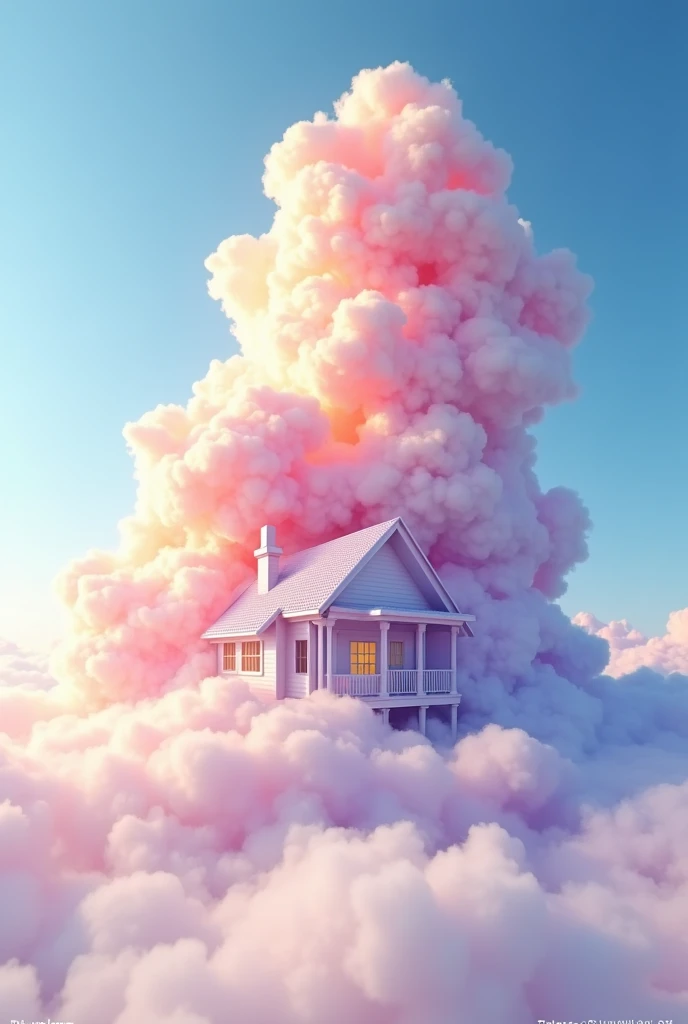 Huge house，Made of colorful clouds,，