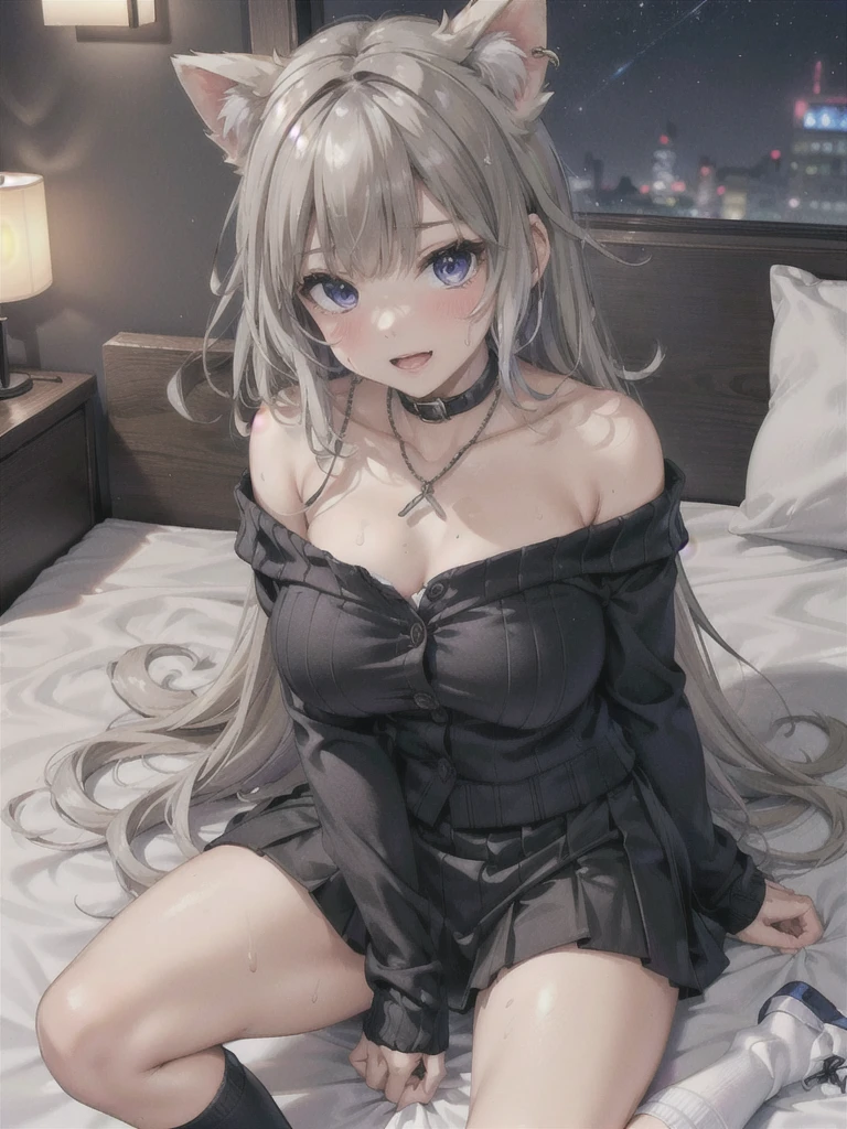 ((Best Quality)), ((masterpiece)), (detailed), One Girl,(Knee-length),Private Server,Model body type,Big Breasts,(Short skirt),(Black knit sweater),(Open Chest Button),((Black knee-high socks)), woman,(Mischievous Appearance),((Excited expression)),Viewer attention required,Nswf Japanese,(Attractive looks),Sweating,Teary-eyed,night,bed, showing his penis,Standing boy,(There is a girl sitting),(Standing boyがペニスをwomanに向けます),((ペニスにキスするwoman)),(),(Side view,((とwoman))