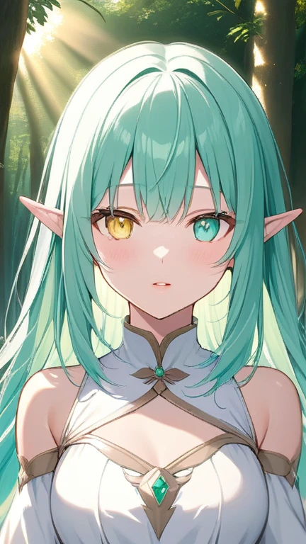 a portrait of a elf girl with freckles and bright striking blue eyes posing for a photo,full body, bare shoulders, muscular, fit, defined abs, thongs, (cameltoe) white freckles, long flowing green hair flying, glowing radiance, beautiful pale makeup, color portrait, stunning portrait, elegant freckles, wearing black thongs, black gloves, starshine, gold dust spread across her skin and her face, (dark, hyper-realistic photos (((portrait))) refraction ,Dark background of magical night forest, deep woods, towering ruins, starlight skies, A mystical and epic landscape, featuring a fantastical and surreal world of floating islands, giant trees, and mythical creatures, that transport the viewer to a world of imagination and wonder, artstation, digital art, intricate, trending, bright colors suitable for viewing in public places