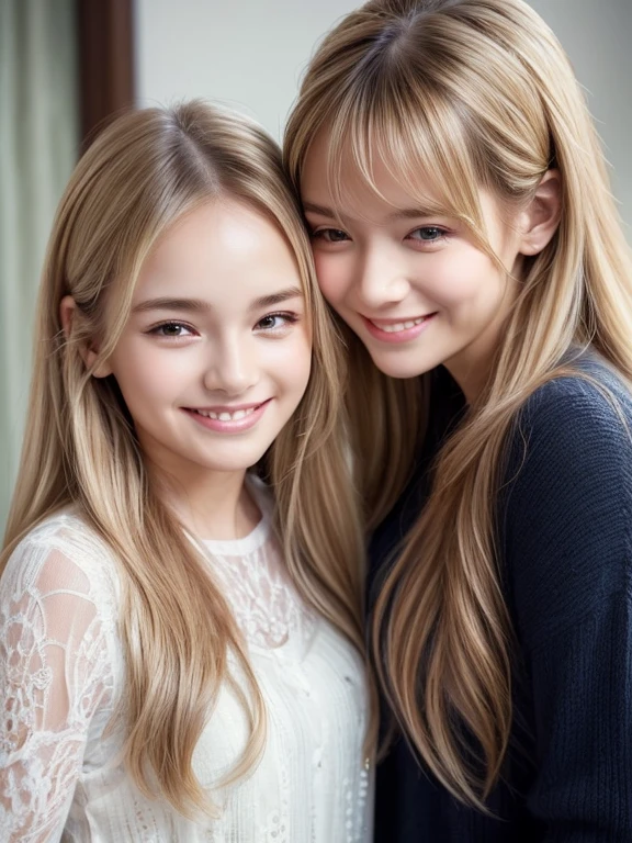 2heads, mom and daughter, (1head:1.5 child), (1head:1.5 young adult) (one torso:1.5), Irish, white girls, age difference, (two heads on one body:1.4), (first head uncomfortable:1.5), (second head unhappy:1.5) conjoined twins, heads side by side, one torso, young, realistic faces, lifelike faces, uncomfortable, barefoot