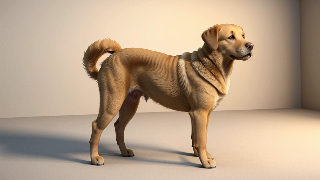 Picture in 3D. Dog breed Retriever. His coat was predominantly golden