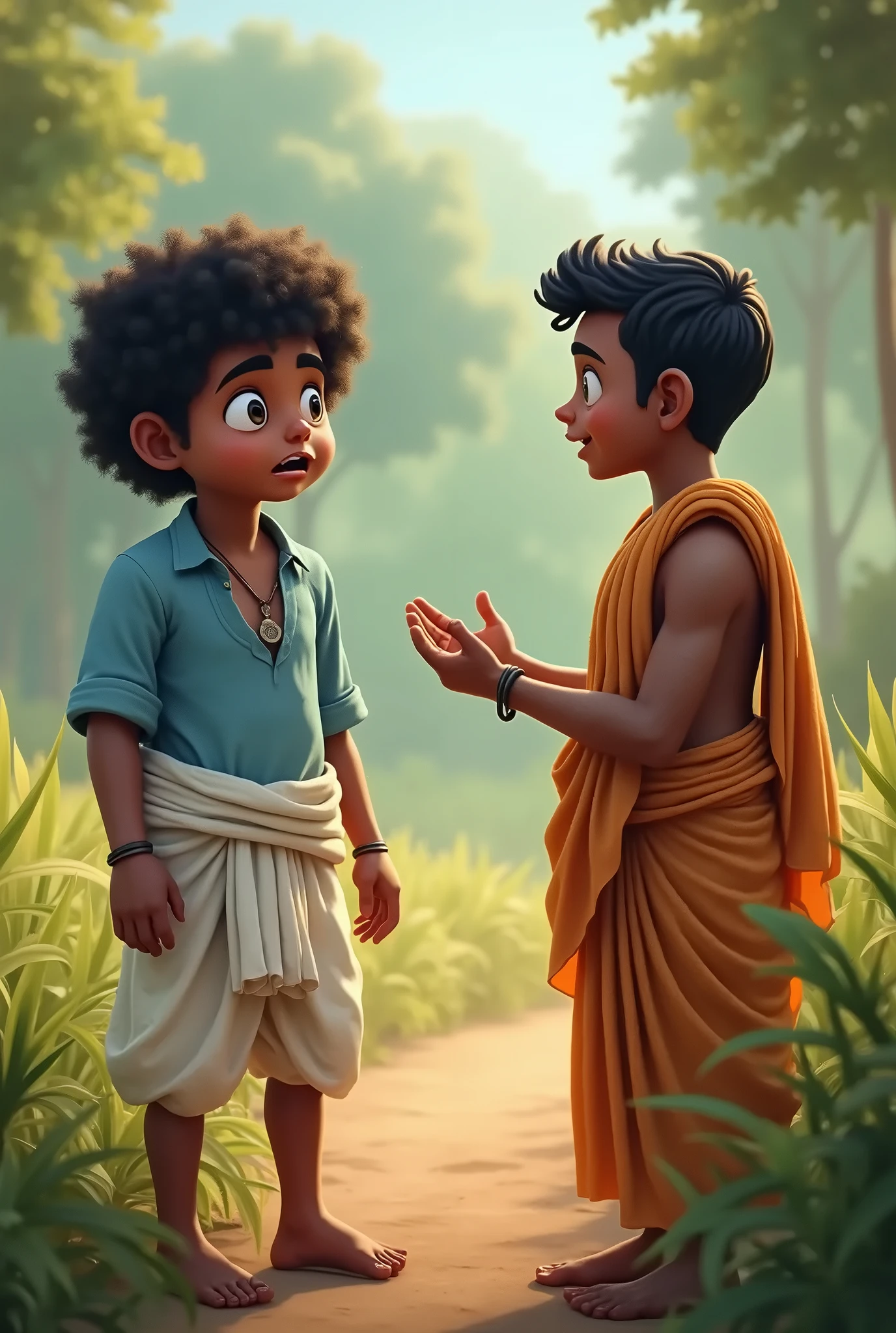 A indian young poor man in village in cartoon