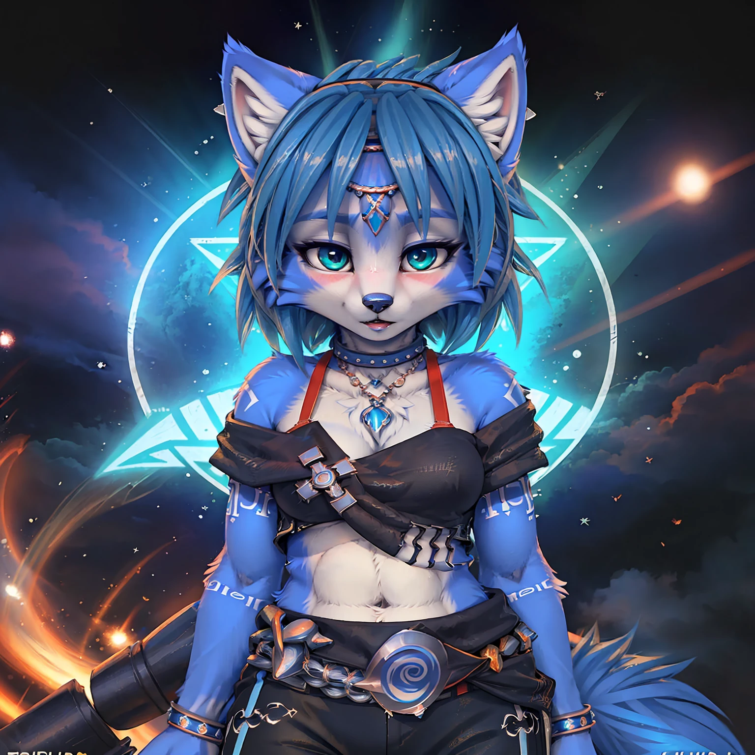 A beautiful and detailed (cute picture) from ((krystal)), Star Fox krystal,  green eyes, medium breasts, (((Long blue hair 1.3))),  anthro, Fuzzy, (from Fluff-Kevlar, Bayard Wu, personalize me, Pino Daeni),  detailed Fluffy fur, detailed face, (Fluffy), 1 girl, Alone, Hair covers one eye:1.4, 