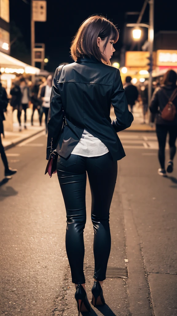 stretch legs, Standing Upright, from front, (1girl,solo), (aichan:1.3), large breasts, large butt, neat and beautiful girl, beautiful detailed eyes, brown short hair, layered hair, fluffy hair, bangs, glossy lips,
BREAK,

(black jacket), (black pants:1.3), (white shirt), (black heels),
Stoic face, street, night time, 

16K, masterpiece, highly detailed, absurdres, highest quality, real image, intricate details, Super detailed, ultra high resolution, (realistic:1.2),
