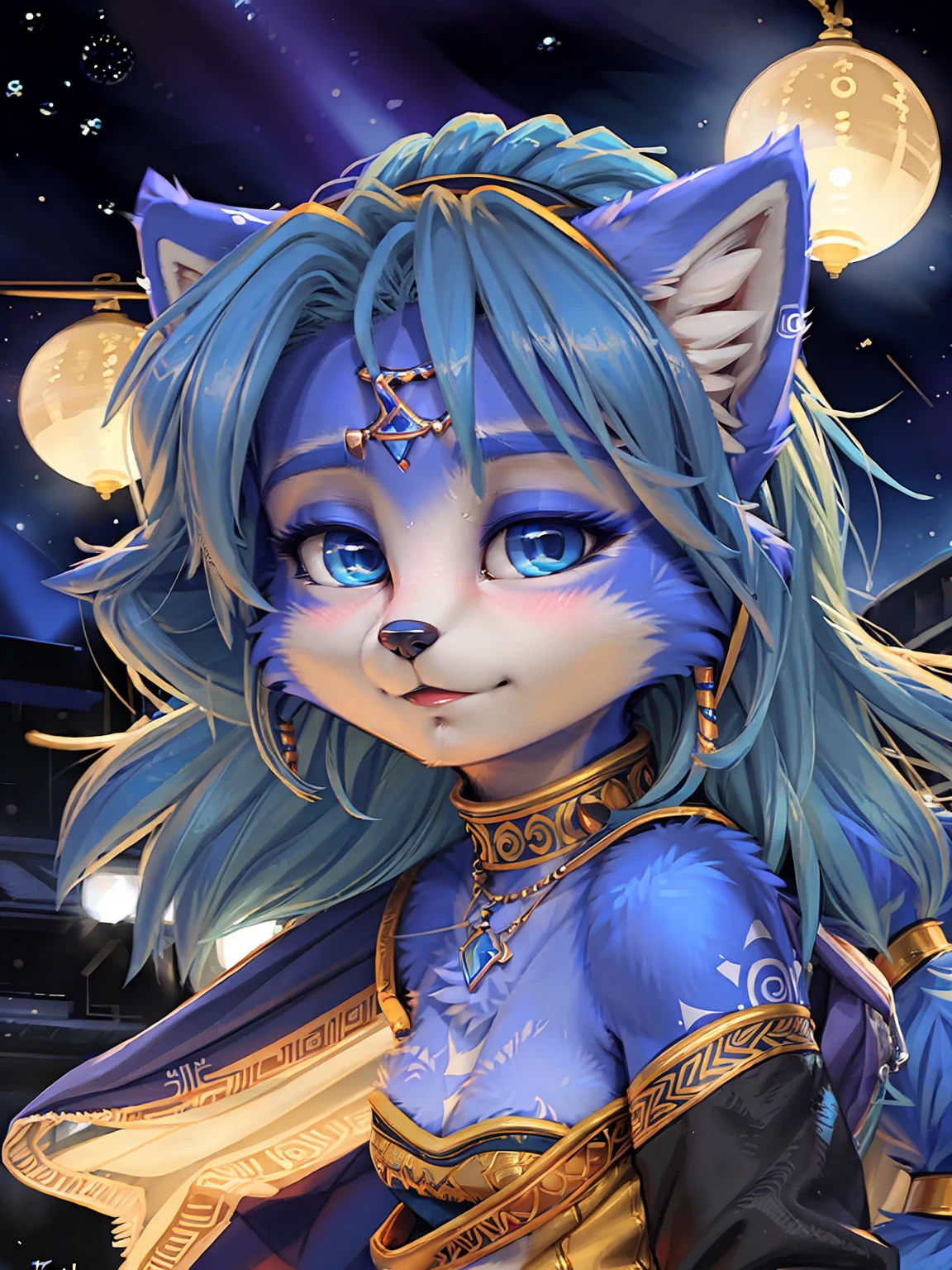 A beautiful and detailed (cute picture) from ((krystal)), Star Fox krystal,  green eyes, medium breasts, (((Long blue hair 1.3))),  anthro, Fuzzy, (from Fluff-Kevlar, Bayard Wu, personalize me, Pino Daeni),  detailed Fluffy fur, detailed face, (Fluffy), 1 girl, Alone, Hair covers one eye:1.4, 