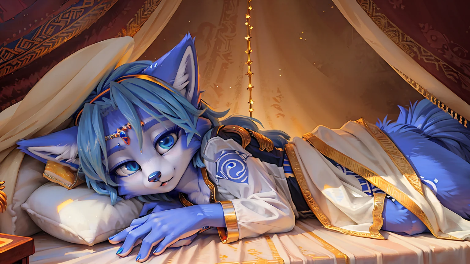 A beautiful and detailed (cute picture) from ((krystal)), Star Fox krystal,  green eyes, medium breasts, (((Long blue hair 1.3))),  anthro, Fuzzy, (from Fluff-Kevlar, Bayard Wu, personalize me, Pino Daeni),  detailed Fluffy fur, detailed face, (Fluffy), 1 girl, Alone, Hair covers one eye:1.4, 