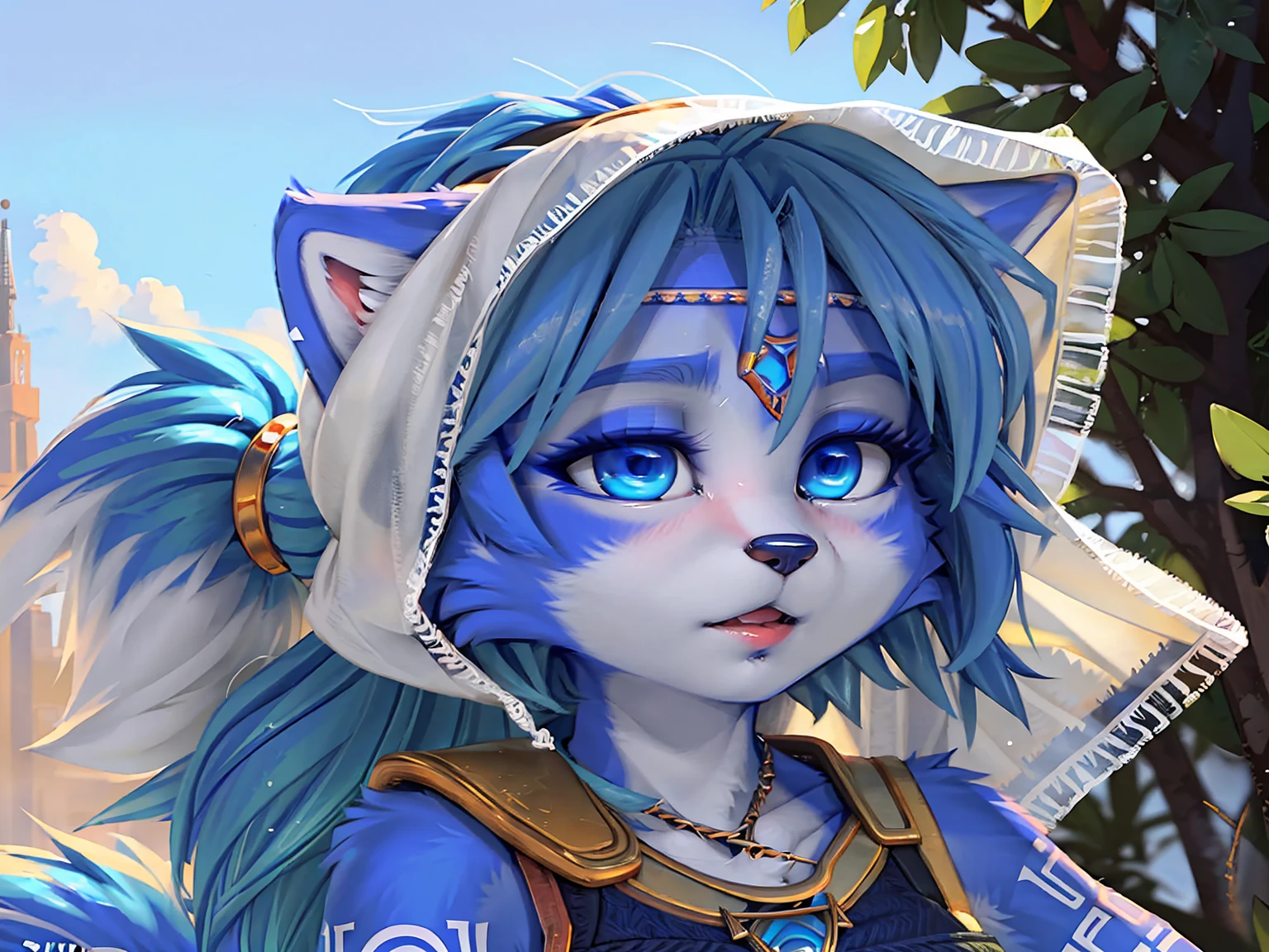 A beautiful and detailed (cute picture) from ((krystal)), Star Fox krystal,  green eyes, medium breasts, (((Long blue hair 1.3))),  anthro, Fuzzy, (from Fluff-Kevlar, Bayard Wu, personalize me, Pino Daeni),  detailed Fluffy fur, detailed face, (Fluffy), 1 girl, Alone, Hair covers one eye:1.4, 