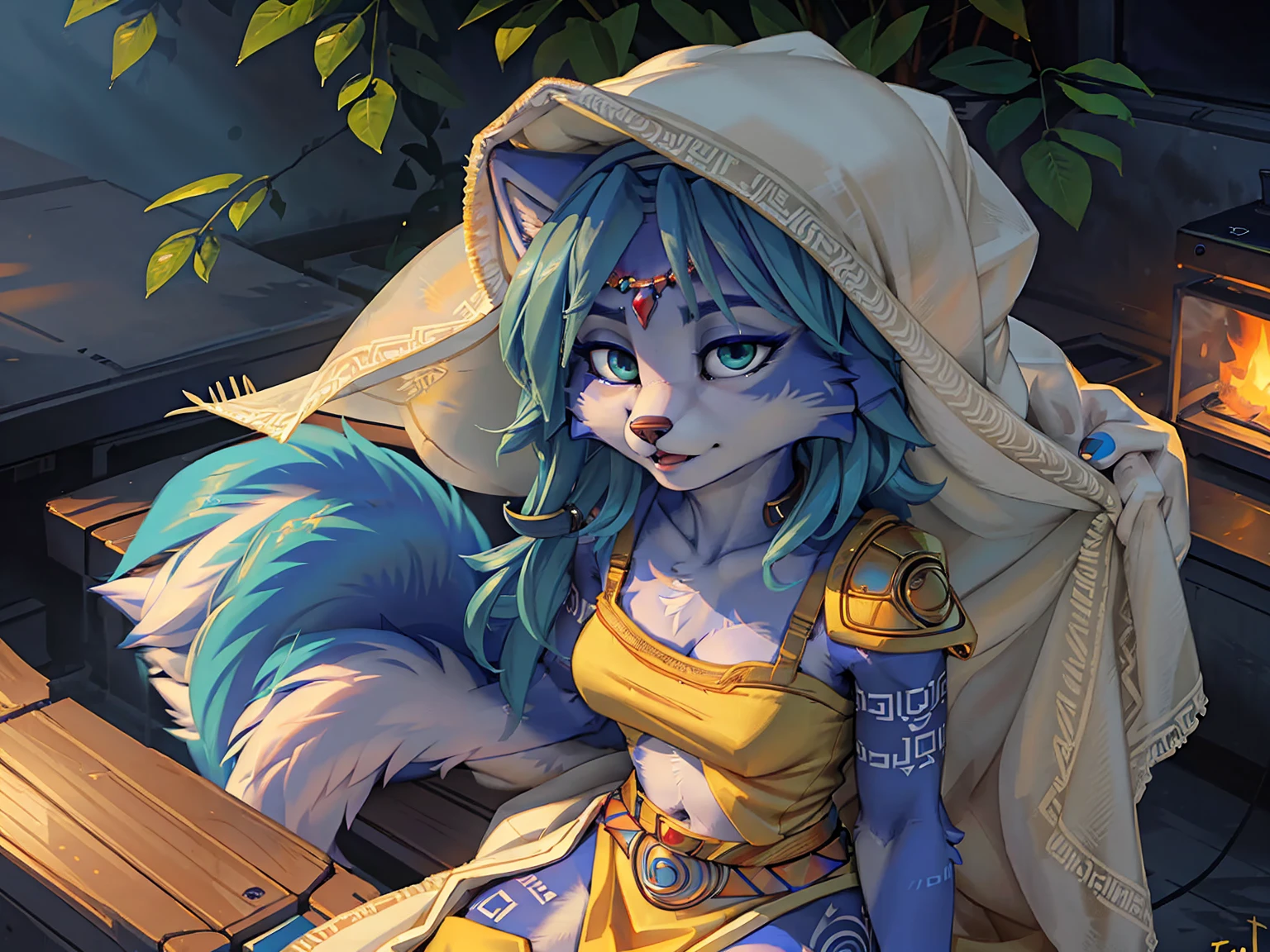 A beautiful and detailed (cute picture) from ((krystal)), Star Fox krystal,  green eyes, medium breasts, (((Long blue hair 1.3))),  anthro, Fuzzy, (from Fluff-Kevlar, Bayard Wu, personalize me, Pino Daeni),  detailed Fluffy fur, detailed face, (Fluffy), 1 girl, Alone, Hair covers one eye:1.4, 