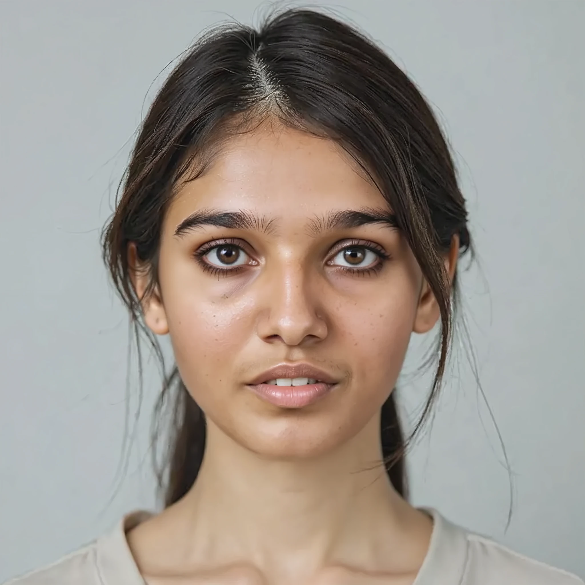 photography of a18yo woman, indian ethnic perfect face, masterpiece, close up. simetrical davinci pose front of camera.