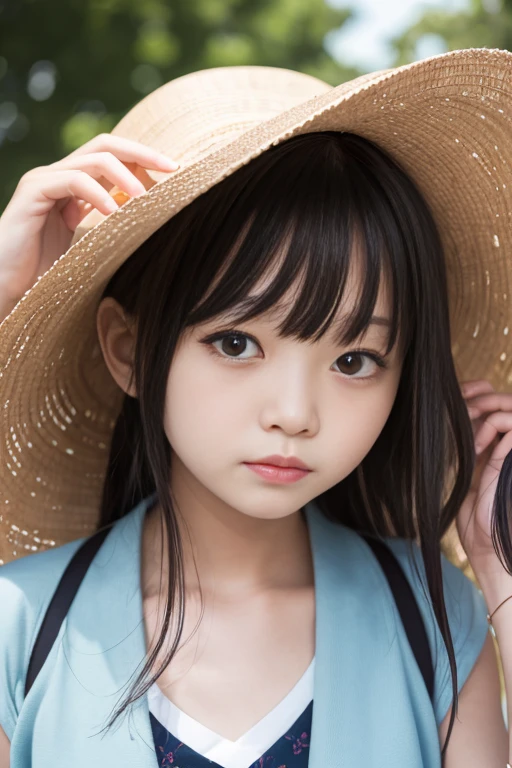 Best-quality, Masterpiece, Ultra-High-Resolution, (Photorealistic:1.4), Raw-Photo, 1girl, the most famous Japanese idol, 15-years-old, wearing cap and spring-dress, extremely beautiful skins, extremely beautiful big-eyes, extremely beautiful hair, extremely cute face like the most popular Japanese idol, extremely beautiful long-eyelashes, extremely beautiful lips